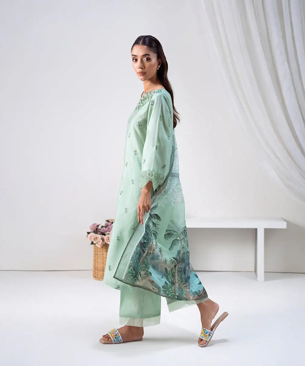 3PC - Embroidered Silk Lawn Suit - Kross Kulture