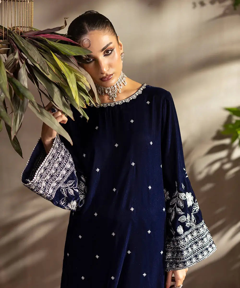 2PC - Embroidered Velvet Suit - Kross Kulture