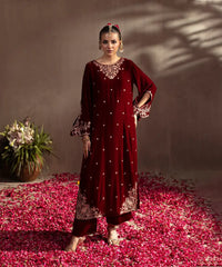 2PC - Embroidered Velvet Suit - Kross Kulture
