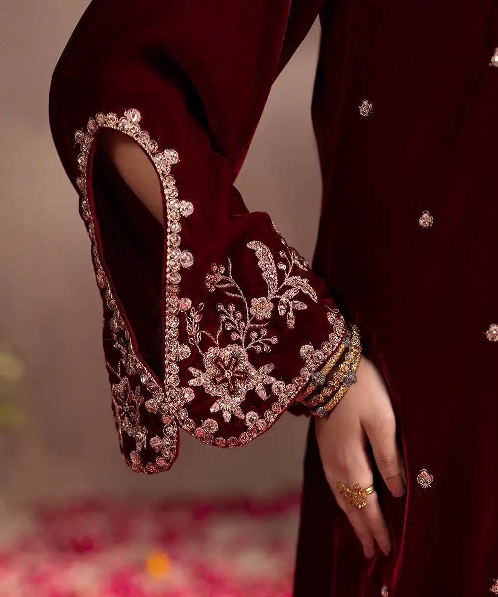 2PC - Embroidered Velvet Suit - Kross Kulture