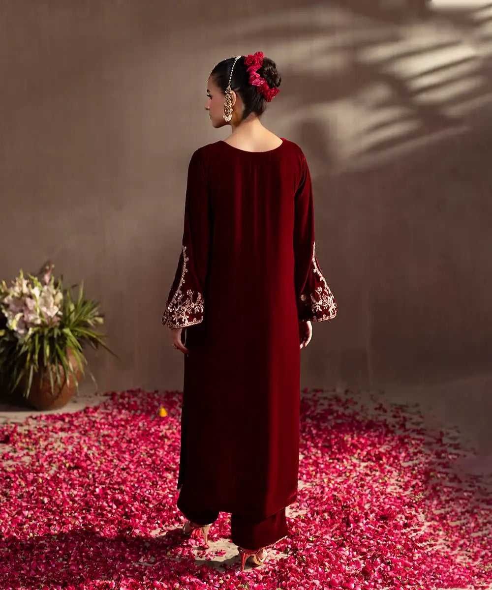 2PC - Embroidered Velvet Suit - Kross Kulture