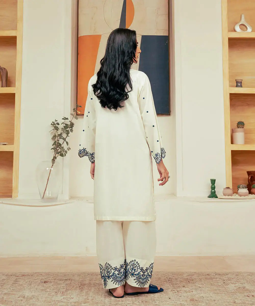 2PC - Embroidered Cambric Suit - Kross Kulture