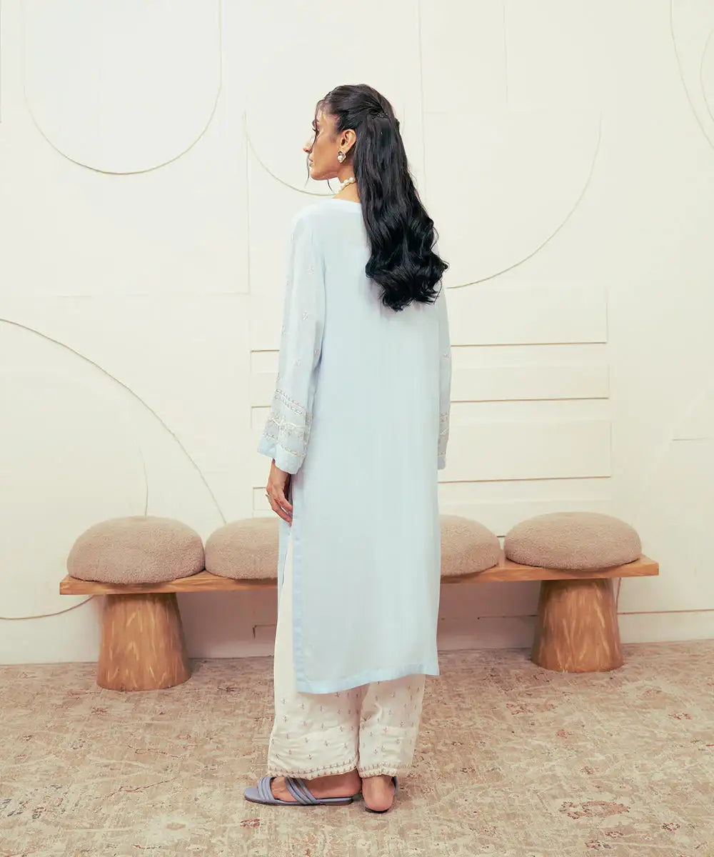 2PC - Embroidered Self Textured Suit - Kross Kulture