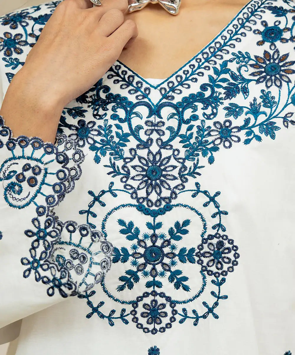 2PC - Embroidered Cambric Suit - Kross Kulture