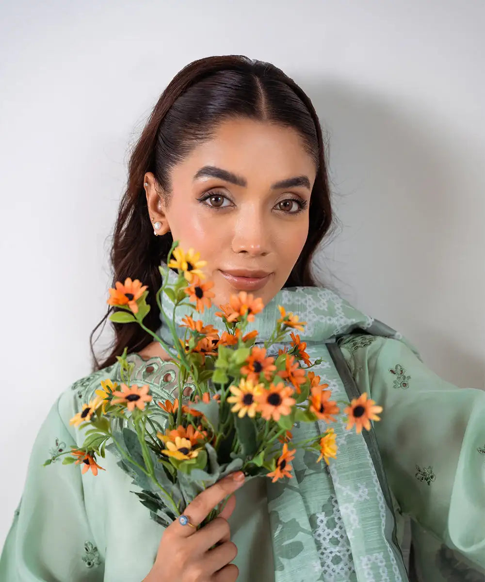 3PC - Embroidered Silk Lawn Suit - Kross Kulture