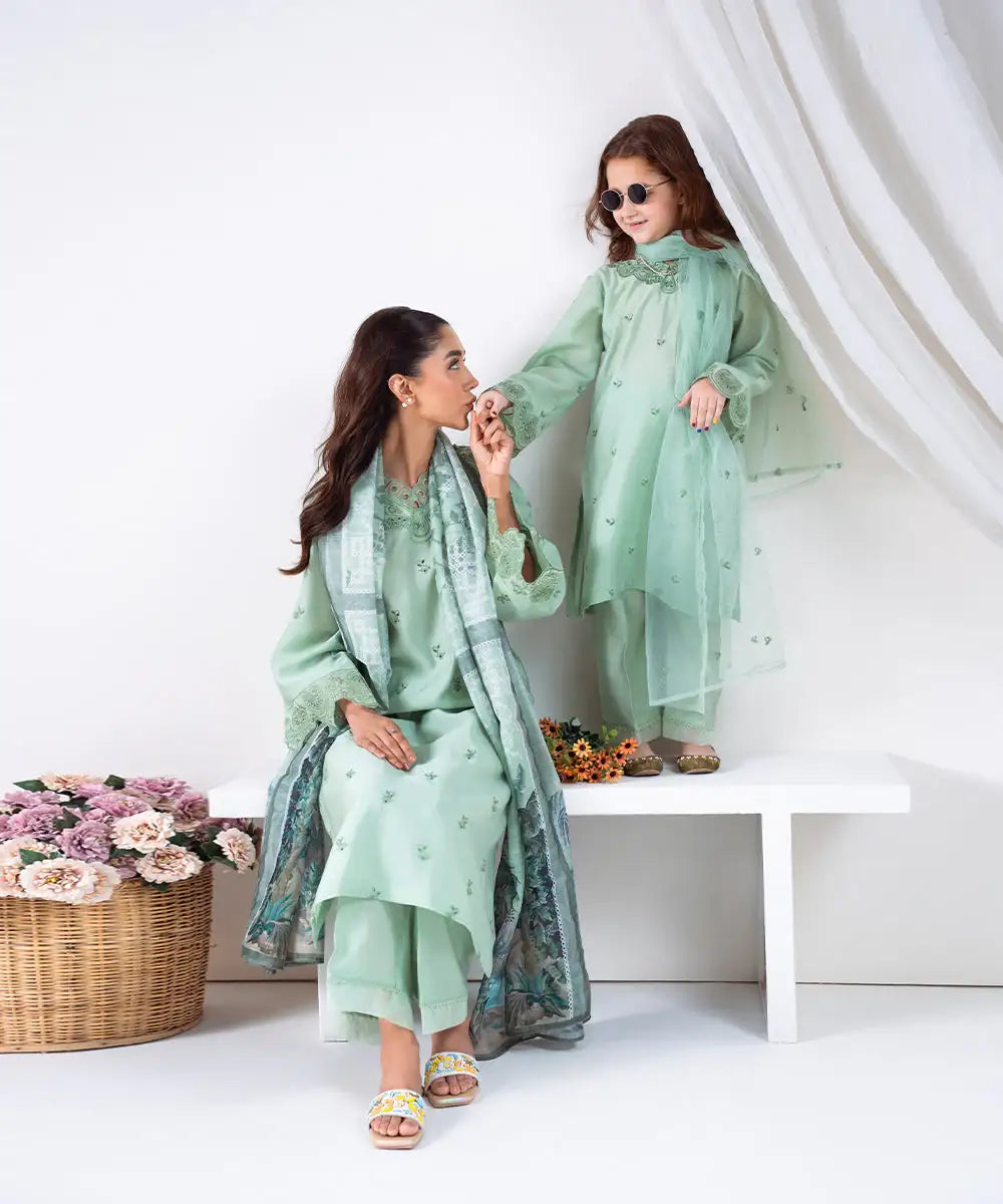 3PC - Embroidered Silk Lawn Suit - Kross Kulture