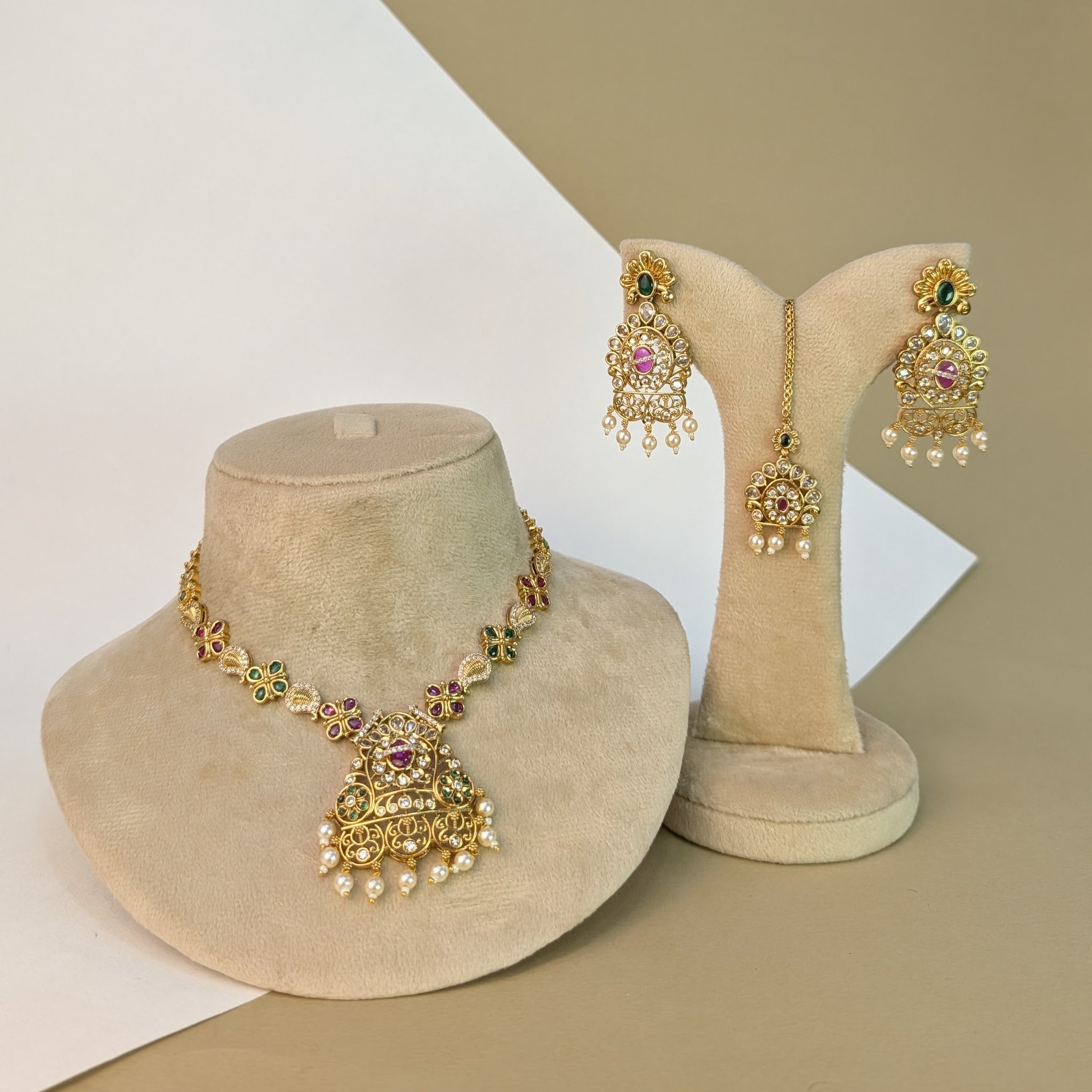 Simha Lion South Rajwadi Necklace Set