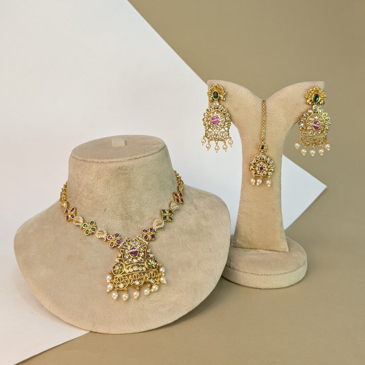 Simha Lion South Rajwadi Necklace Set