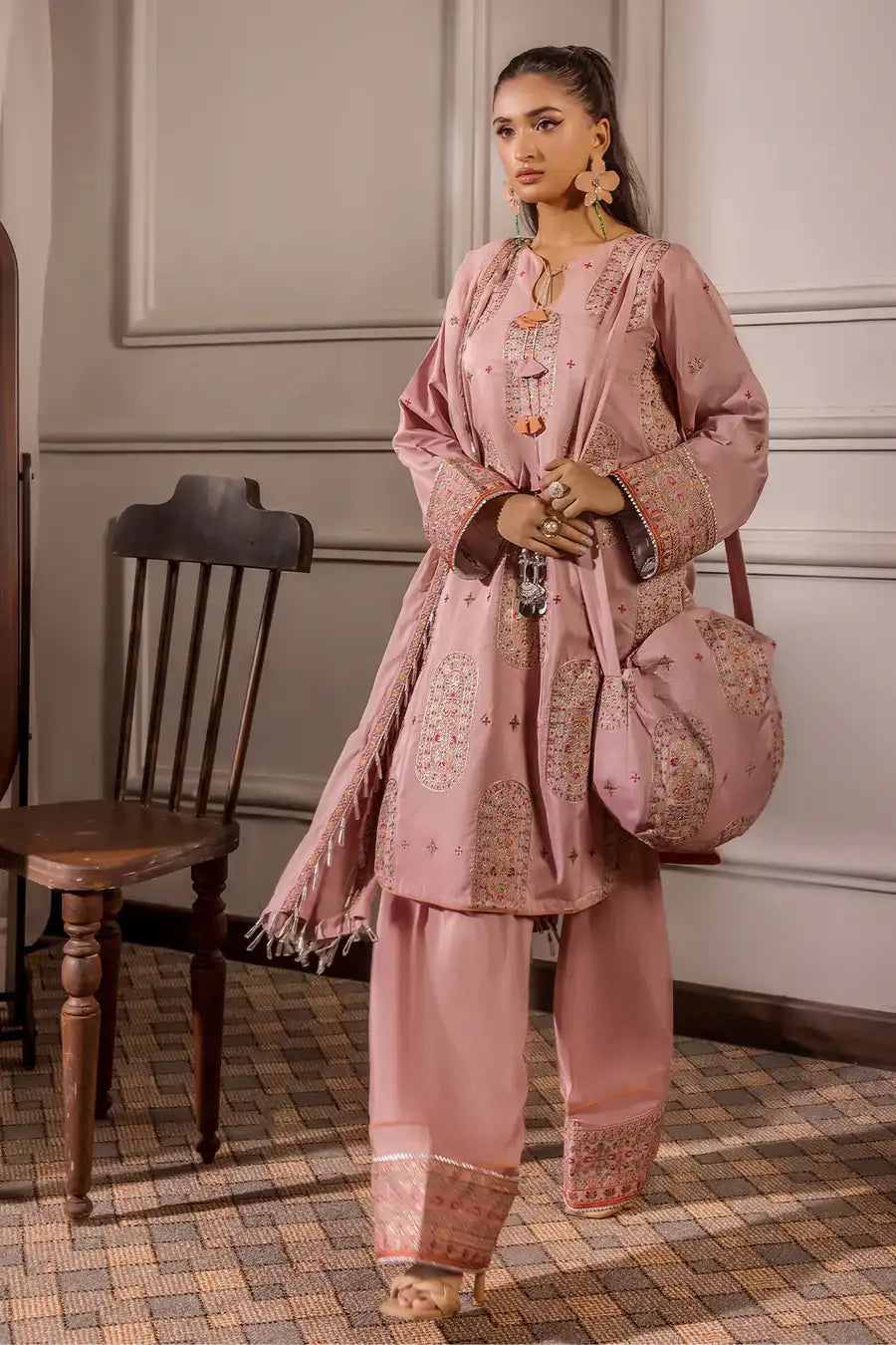 Safwa | Pink Sonata – 3PC Unstitched Suit (FV05) - Mmall