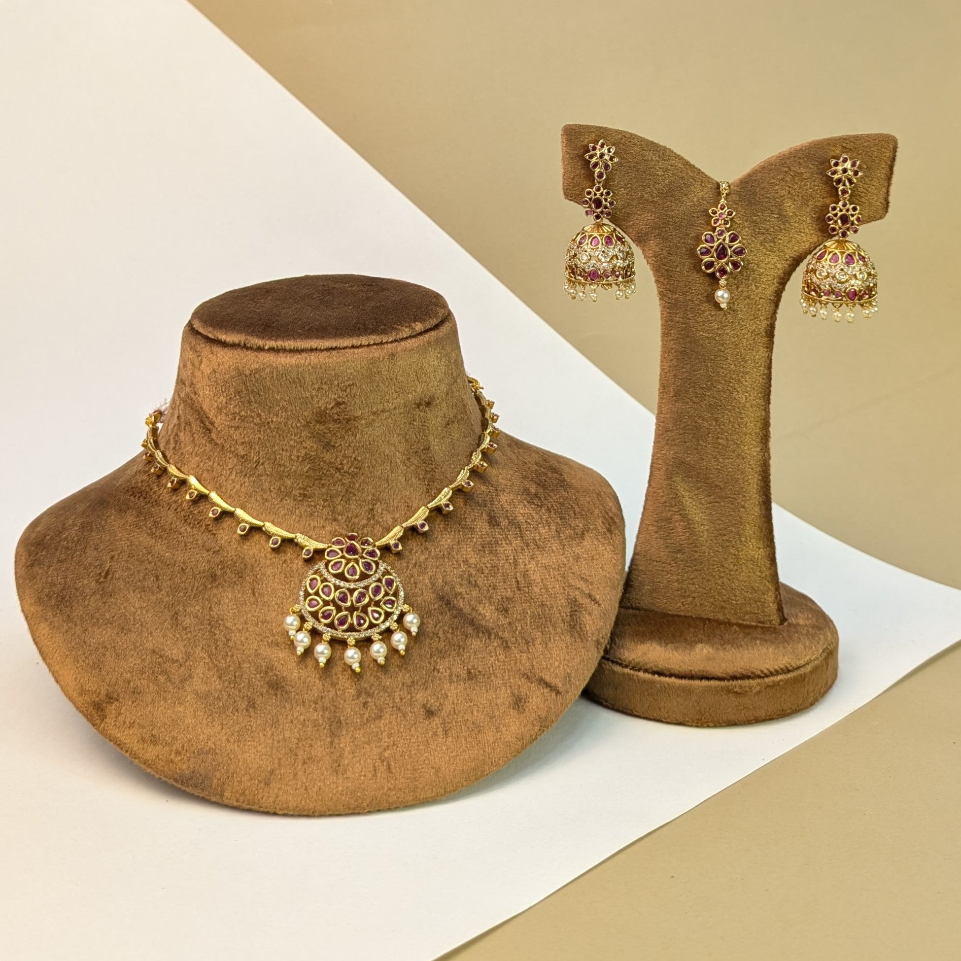 Antique Choker South Indian Rajwadi Necklace Set
