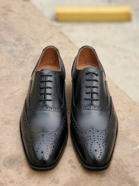 Royal Black Brogue Laced Shoes - Mmall