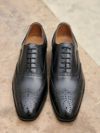 Royal Black Brogue Laced Shoes - Mmall