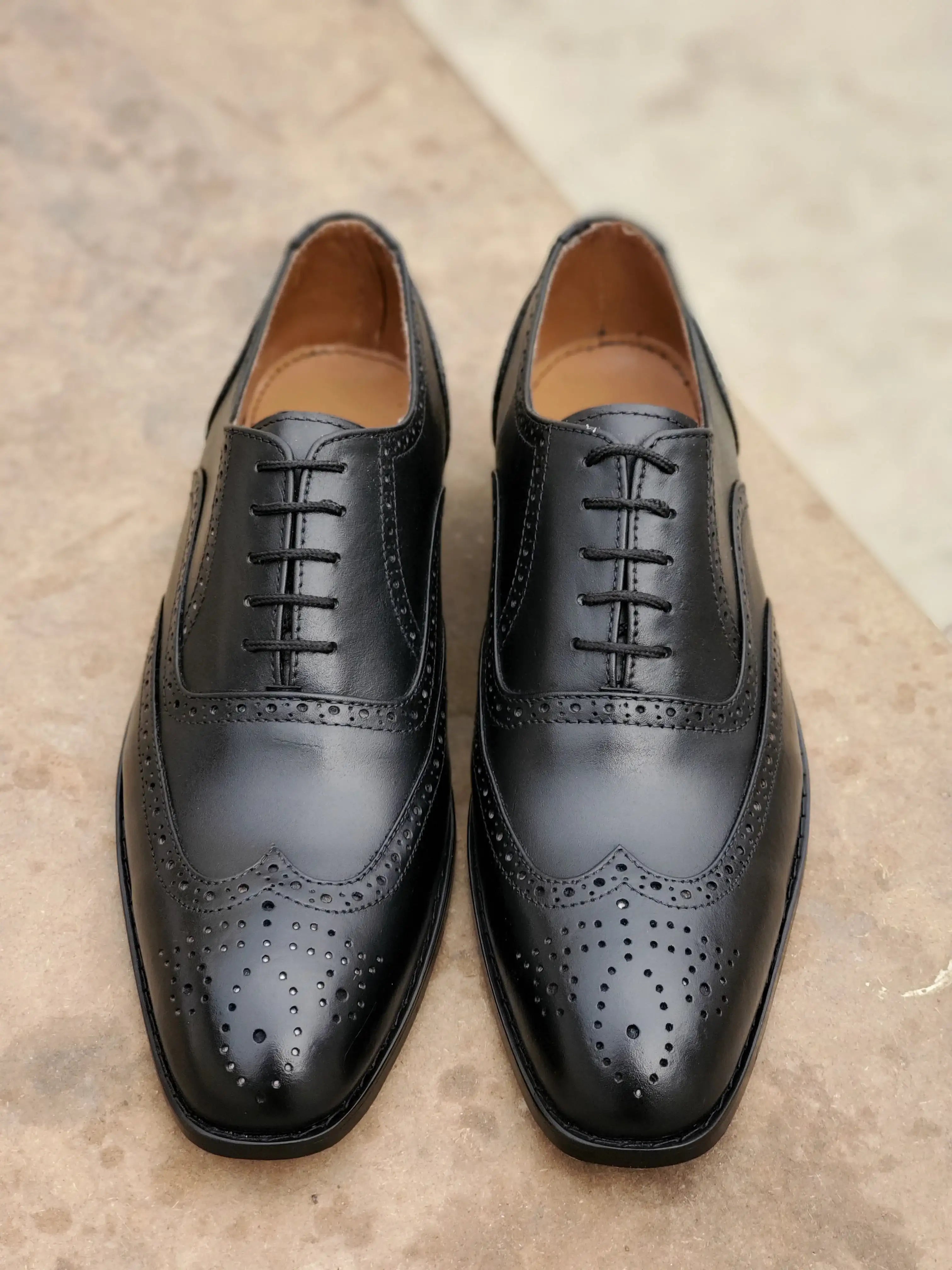 Royal Black Brogue Laced Shoes - Mmall