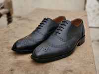 Royal Black Brogue Laced Shoes - Mmall