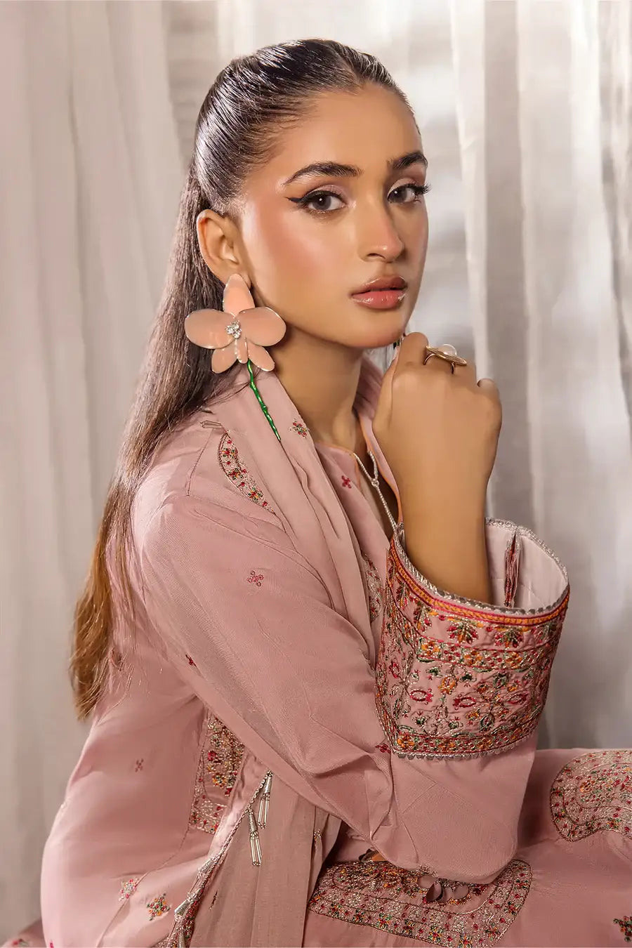 Safwa | Pink Sonata – 3PC Unstitched Suit (FV05) - Mmall