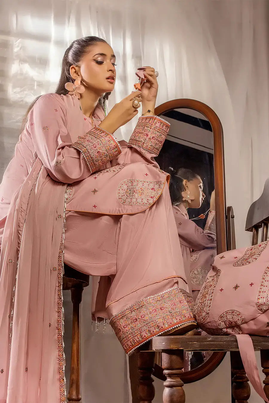 Safwa | Pink Sonata – 3PC Unstitched Suit (FV05) - Mmall