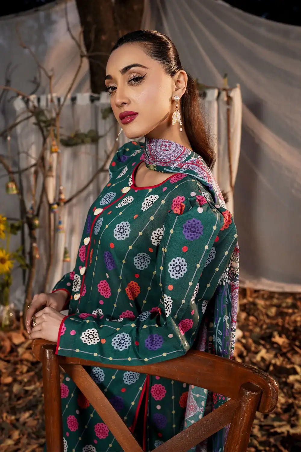 Safwa | Olive Whisper – 3PC Printed Ready to Wear (P000511) - Mmall