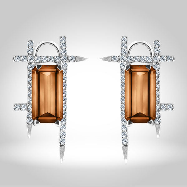 Smoky Topaz (Synthetic) - Earrings