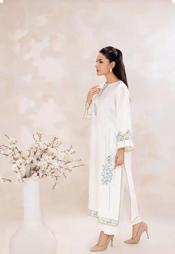 Safwa | White Serenity – 2PC Embroidered Ready to Wear (P000607) - Mmall
