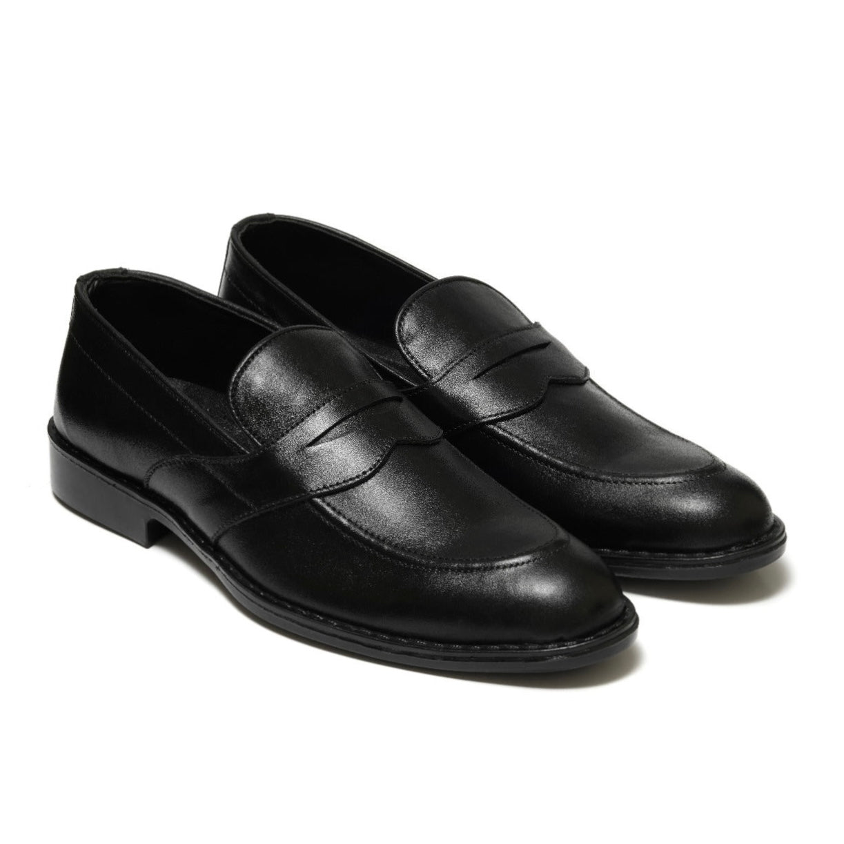 5004-Black Cow Leather Formal Loafer Style In Rubber sole - DeVogue