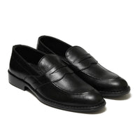 5004-Black Cow Leather Formal Loafer Style In Rubber sole - DeVogue