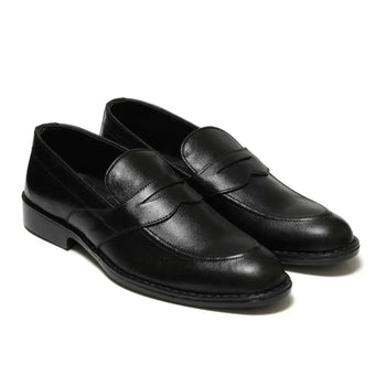 Black Cow Leather Formal Loafer Style In Rubber Sole - Mmall