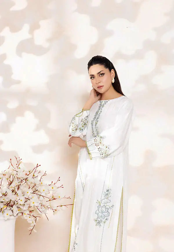 Safwa | White Serenity – 2PC Embroidered Ready to Wear (P000607) - Mmall