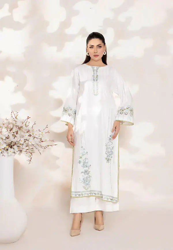 Safwa | White Serenity – 2PC Embroidered Ready to Wear (P000607) - Mmall
