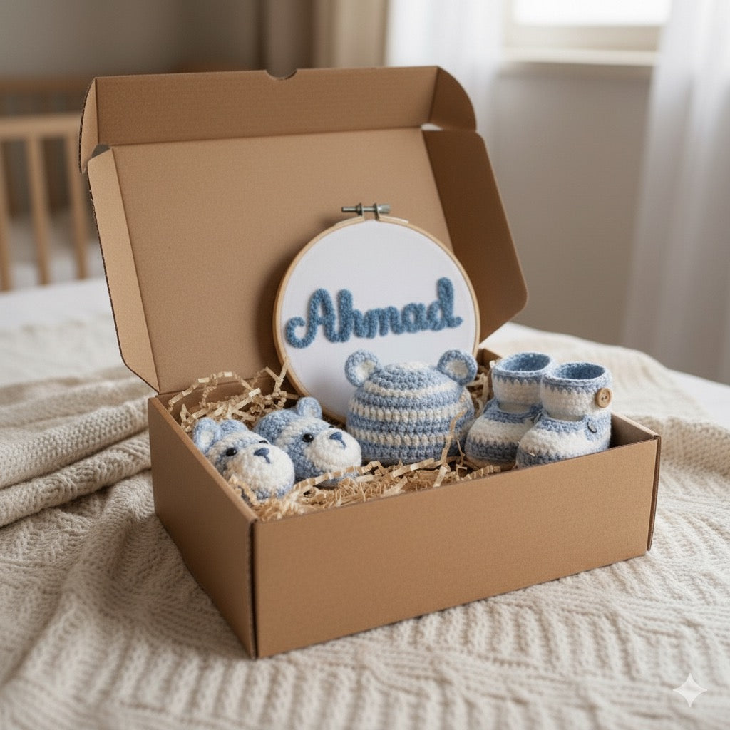 Personalized Crochet Baby Gift Set - Handmade Newborn Essentials Gulyarn
