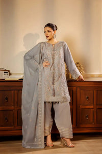 Safwa | Smoky Taupe – 3PC Unstitched Suit (FAR07) - Mmall