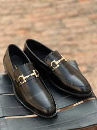 ST-05-Black Cow Leather Horse bit Formal Loafer Style In Rubber sole - DeVogue