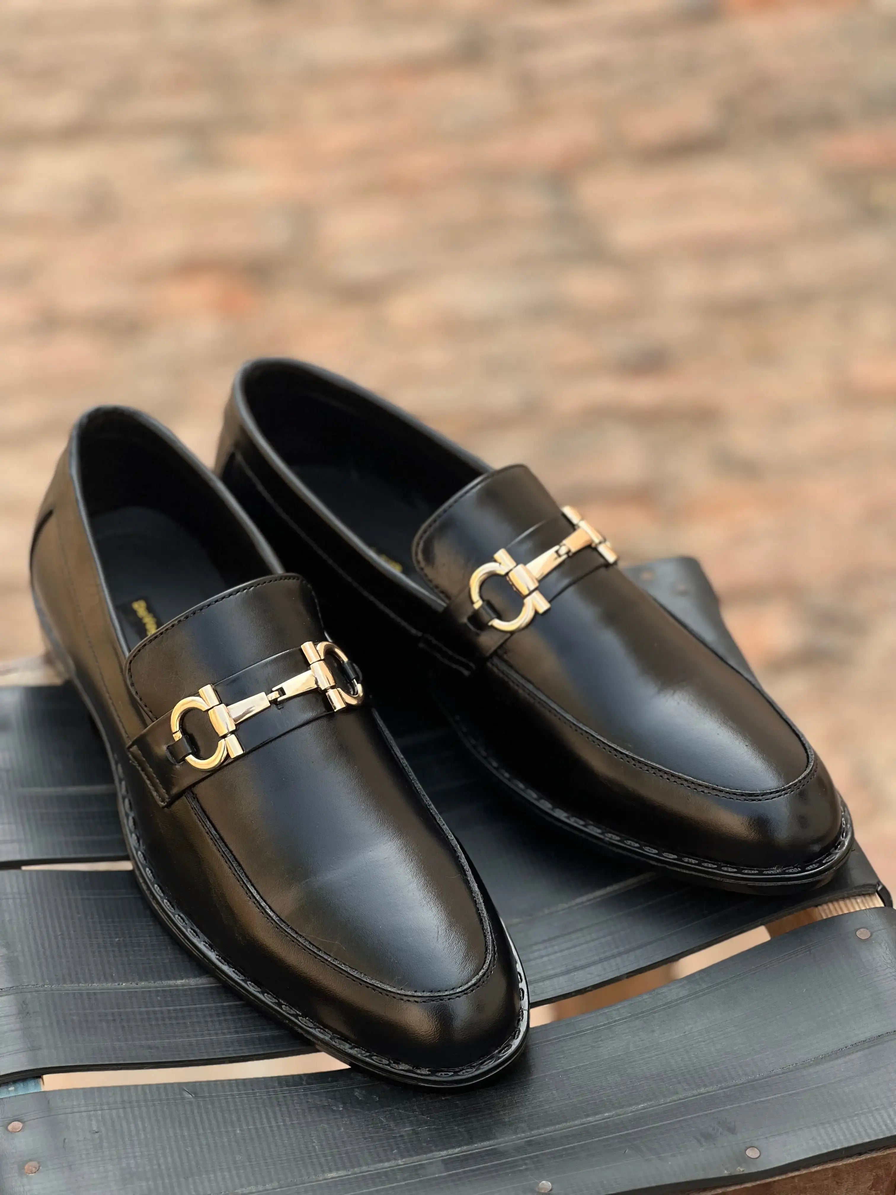 ST-05-Black Cow Leather Horse bit Formal Loafer Style In Rubber sole - DeVogue