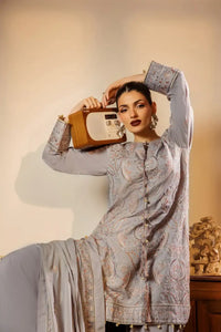 Safwa | Smoky Taupe – 3PC Unstitched Suit (FAR07) - Mmall