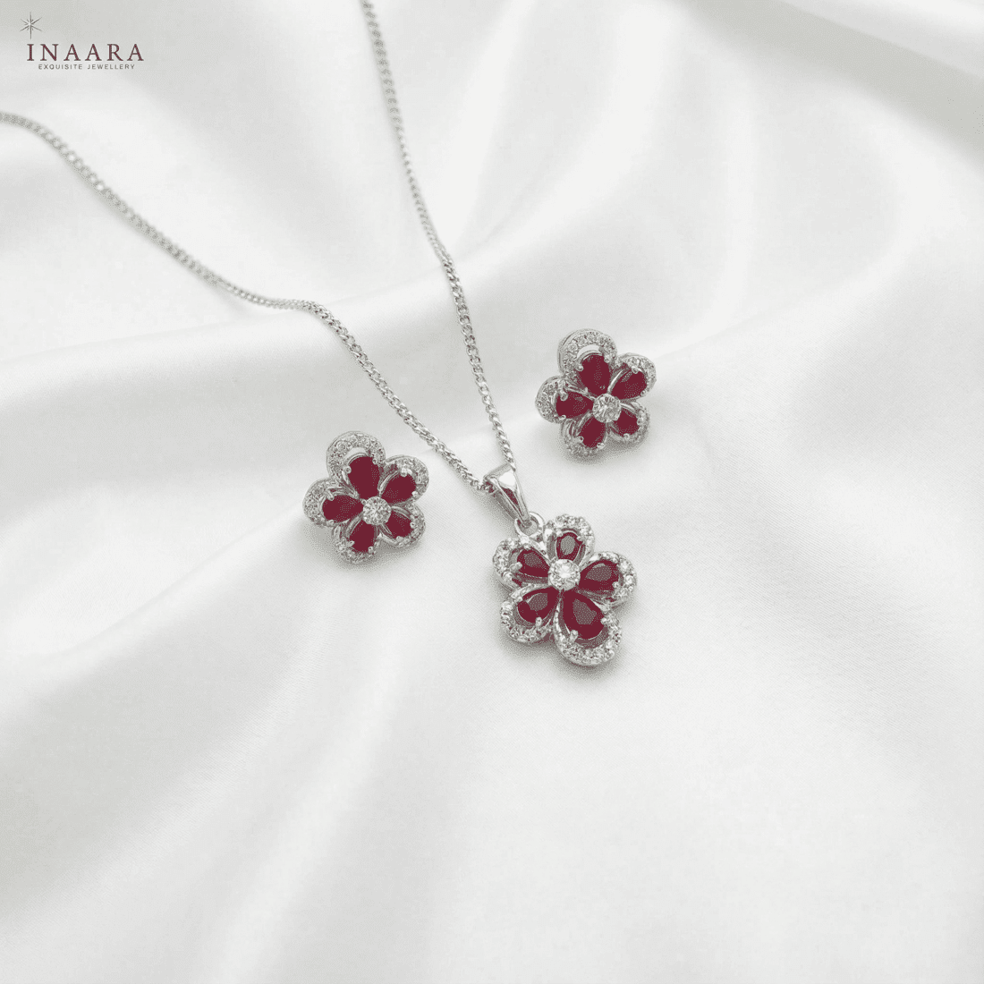 Ruby Bloom Pendant Set