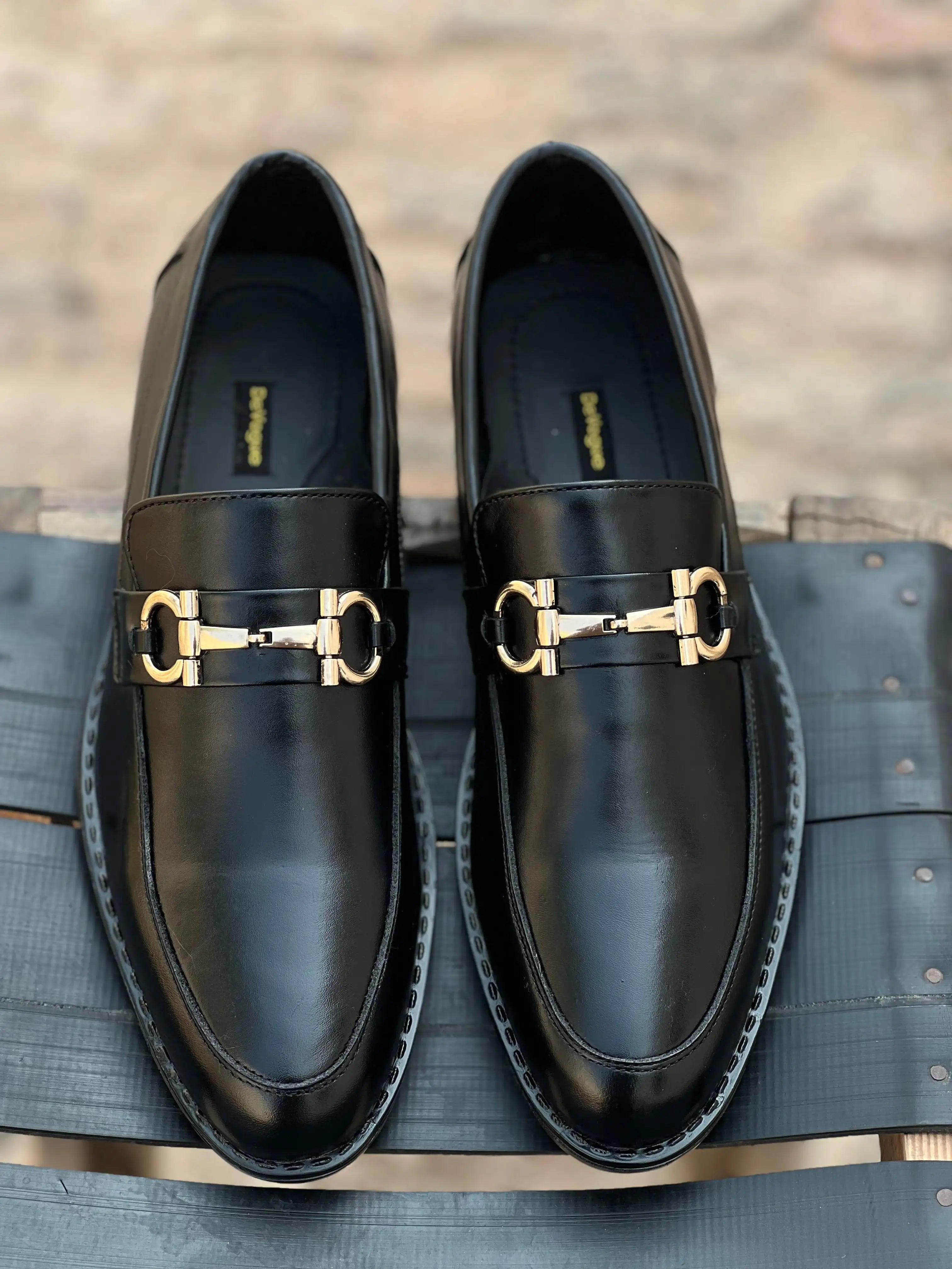 ST-05-Black Cow Leather Horse bit Formal Loafer Style In Rubber sole - DeVogue
