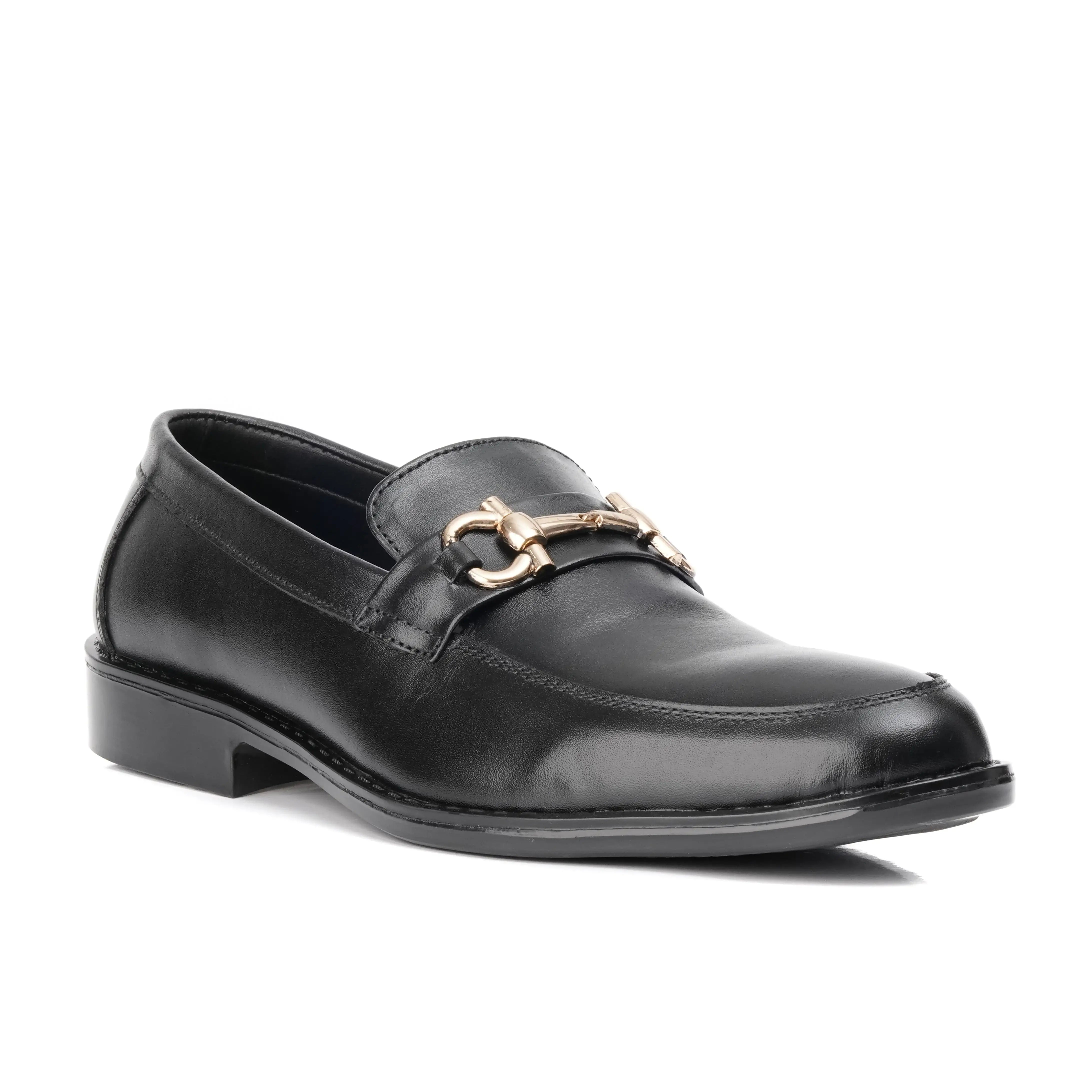 ST-05-Black Cow Leather Horse bit Formal Loafer Style In Rubber sole - DeVogue