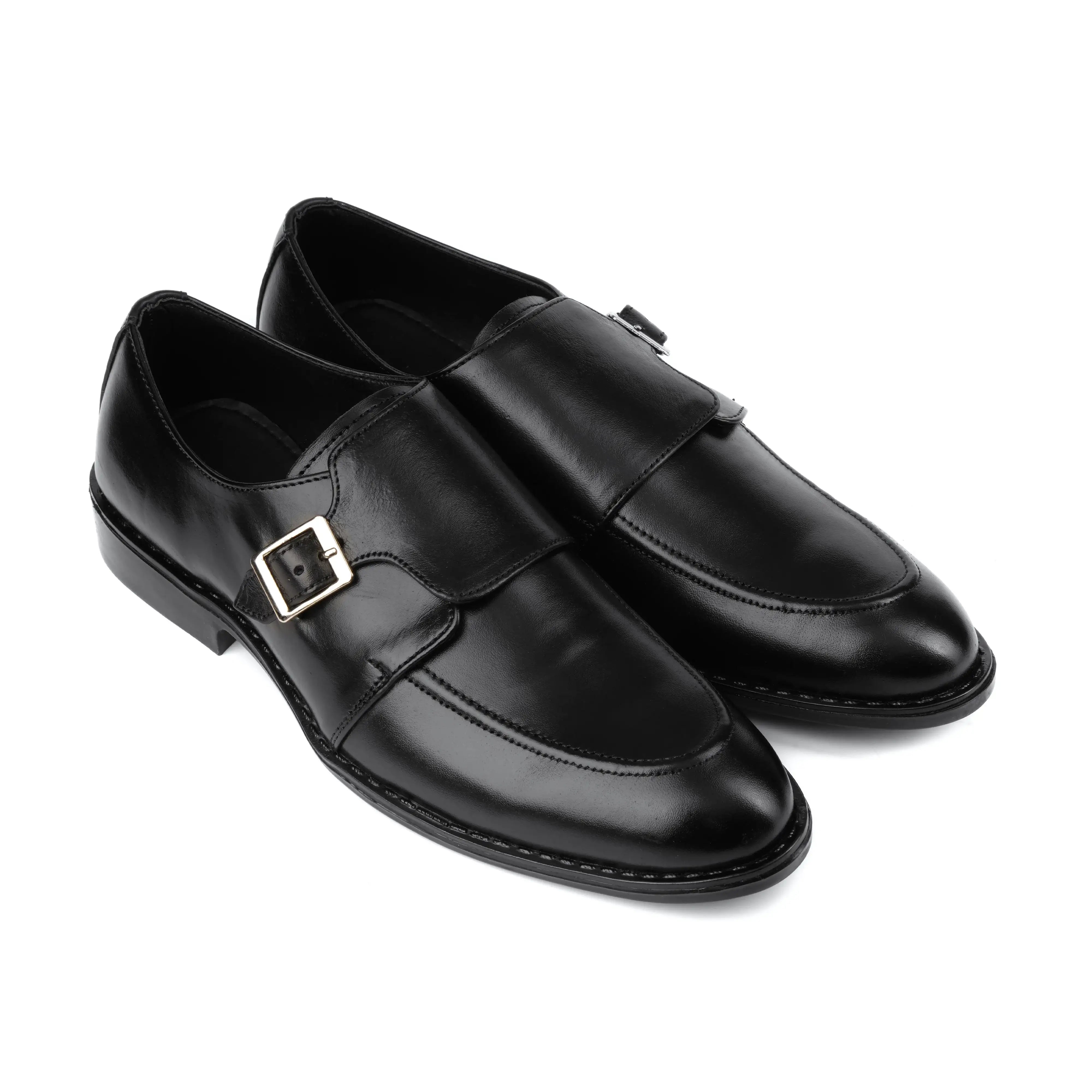 7011-Black Rubber Sole Cow Leather Formal - DeVogue