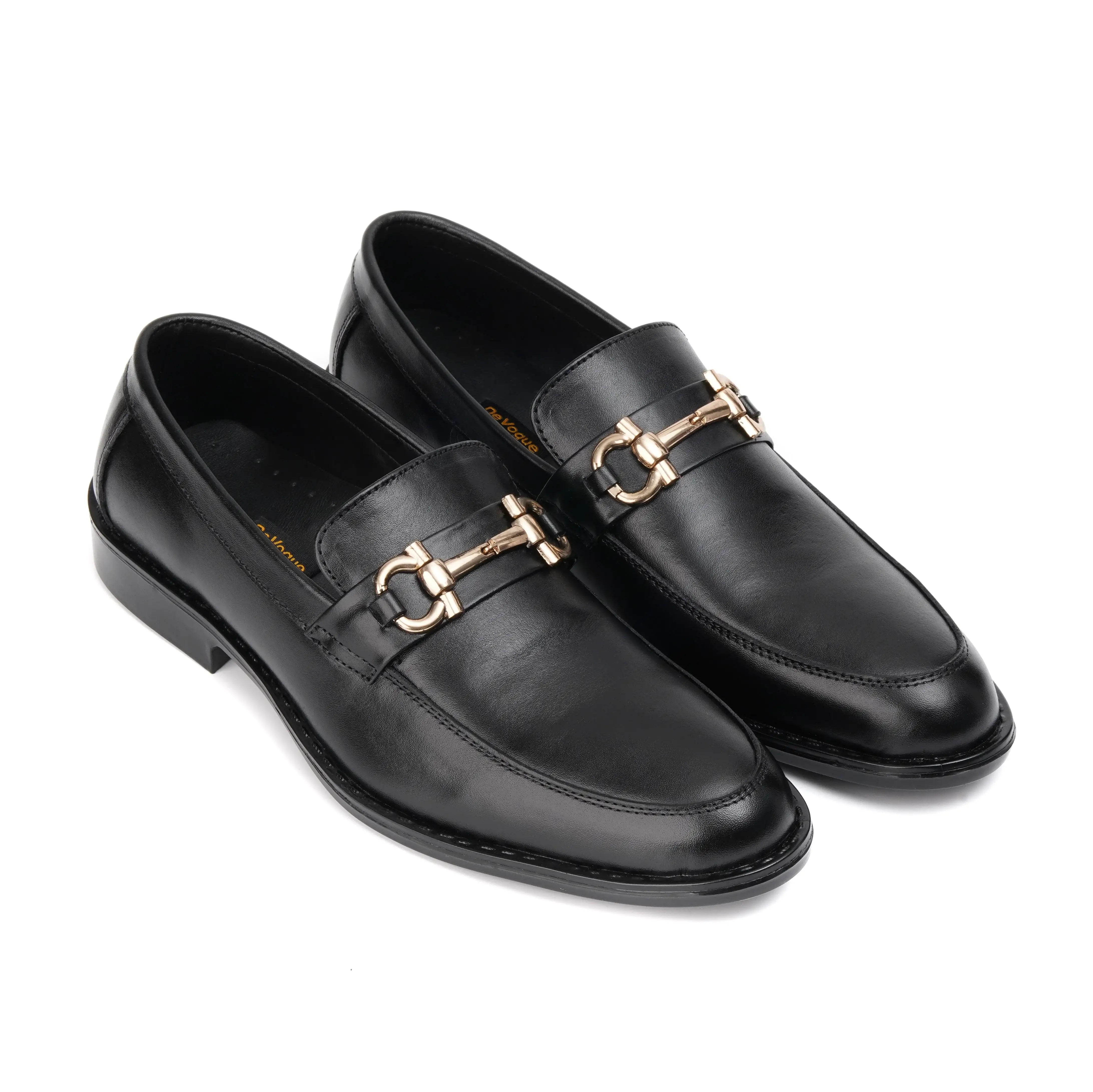 ST-05-Black Cow Leather Horse bit Formal Loafer Style In Rubber sole - DeVogue