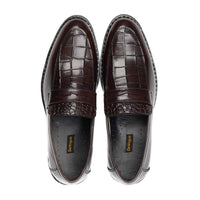 ST-06-Brown Crocodile print Leather Horse bit Formal Loafer Style In Rubber sole - DeVogue