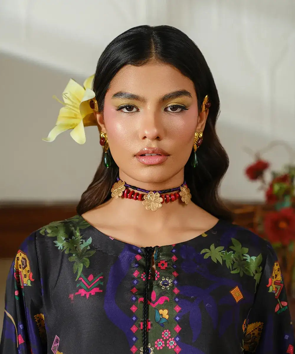 Printed Silk Lawn Kaftaan - Kross Kulture