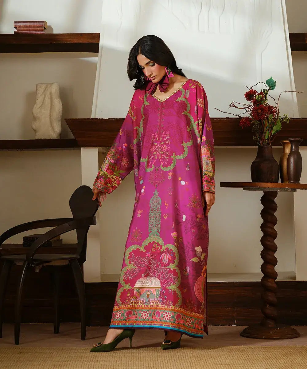 Printed Silk Lawn Kaftaan - Kross Kulture