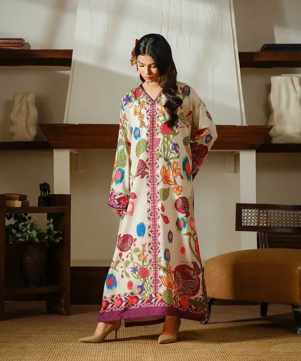 Printed Silk Lawn Kaftaan - Kross Kulture