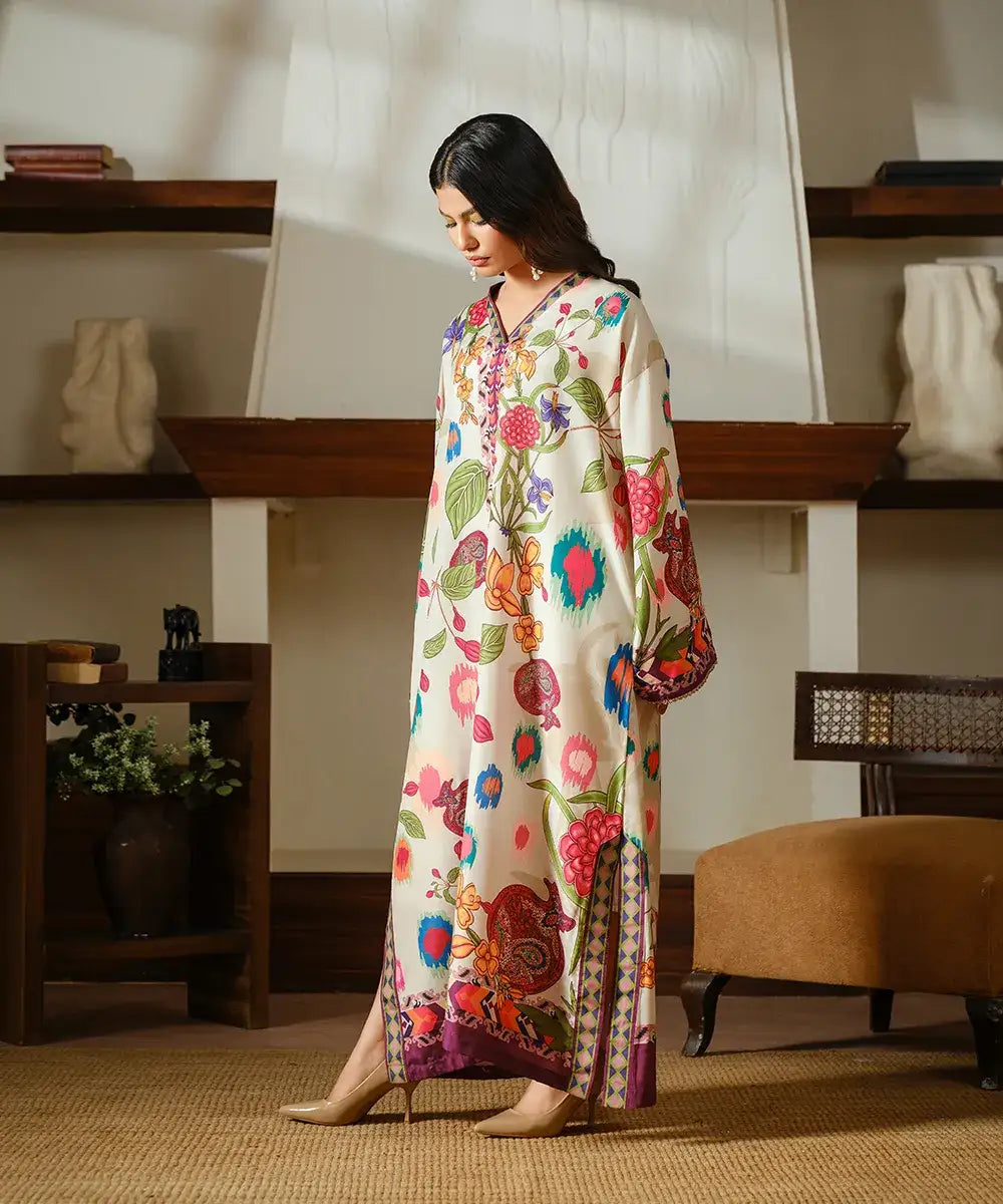 Printed Silk Lawn Kaftaan - Kross Kulture
