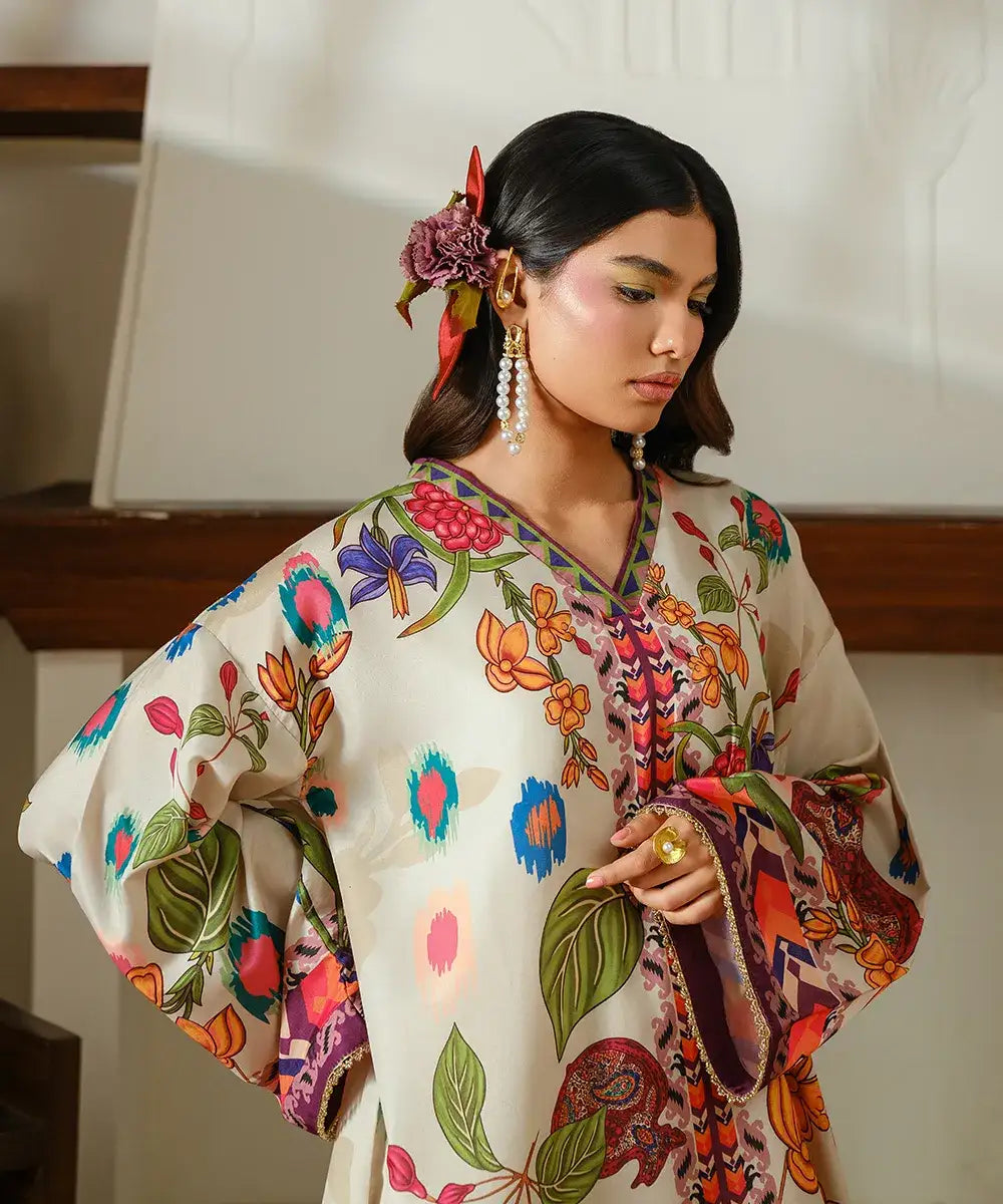 Printed Silk Lawn Kaftaan - Kross Kulture