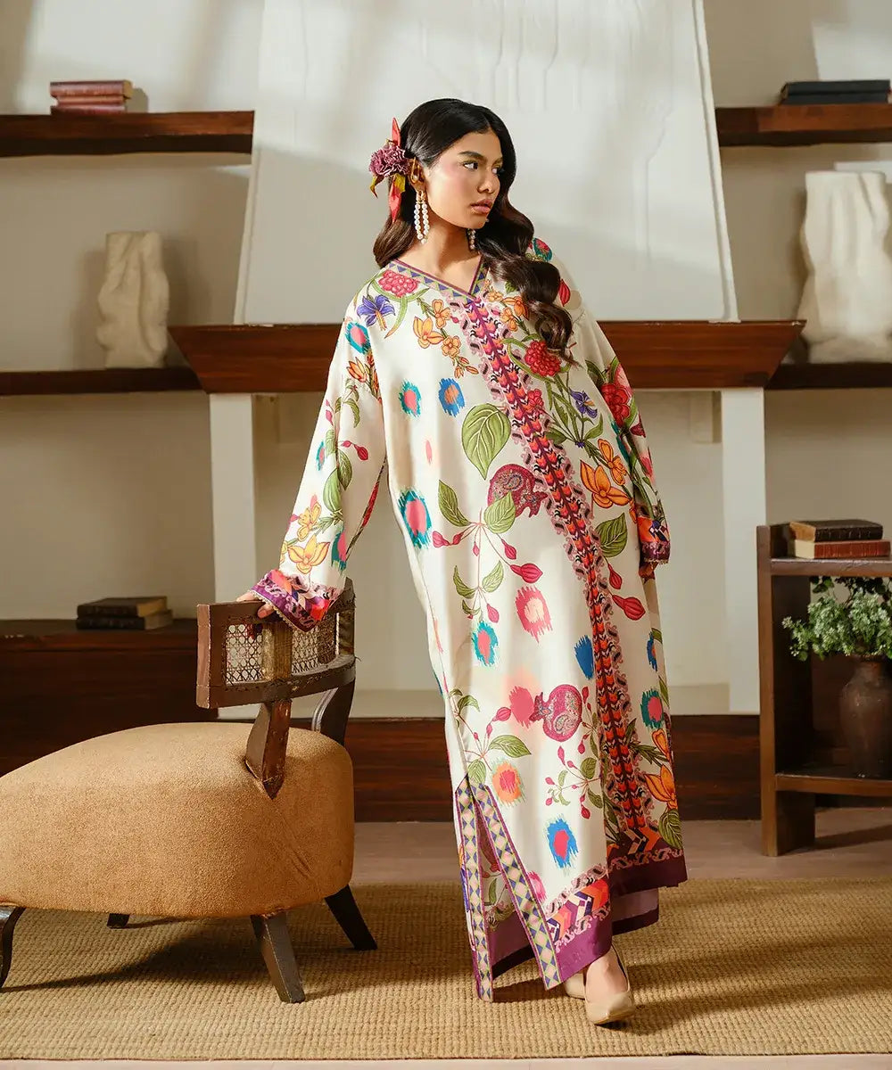 Printed Silk Lawn Kaftaan - Kross Kulture