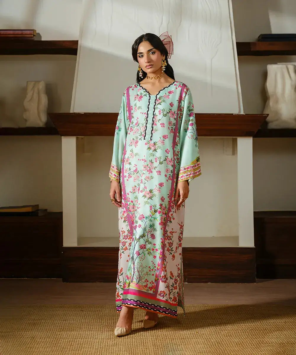 Printed Silk Lawn Kaftaan - Kross Kulture