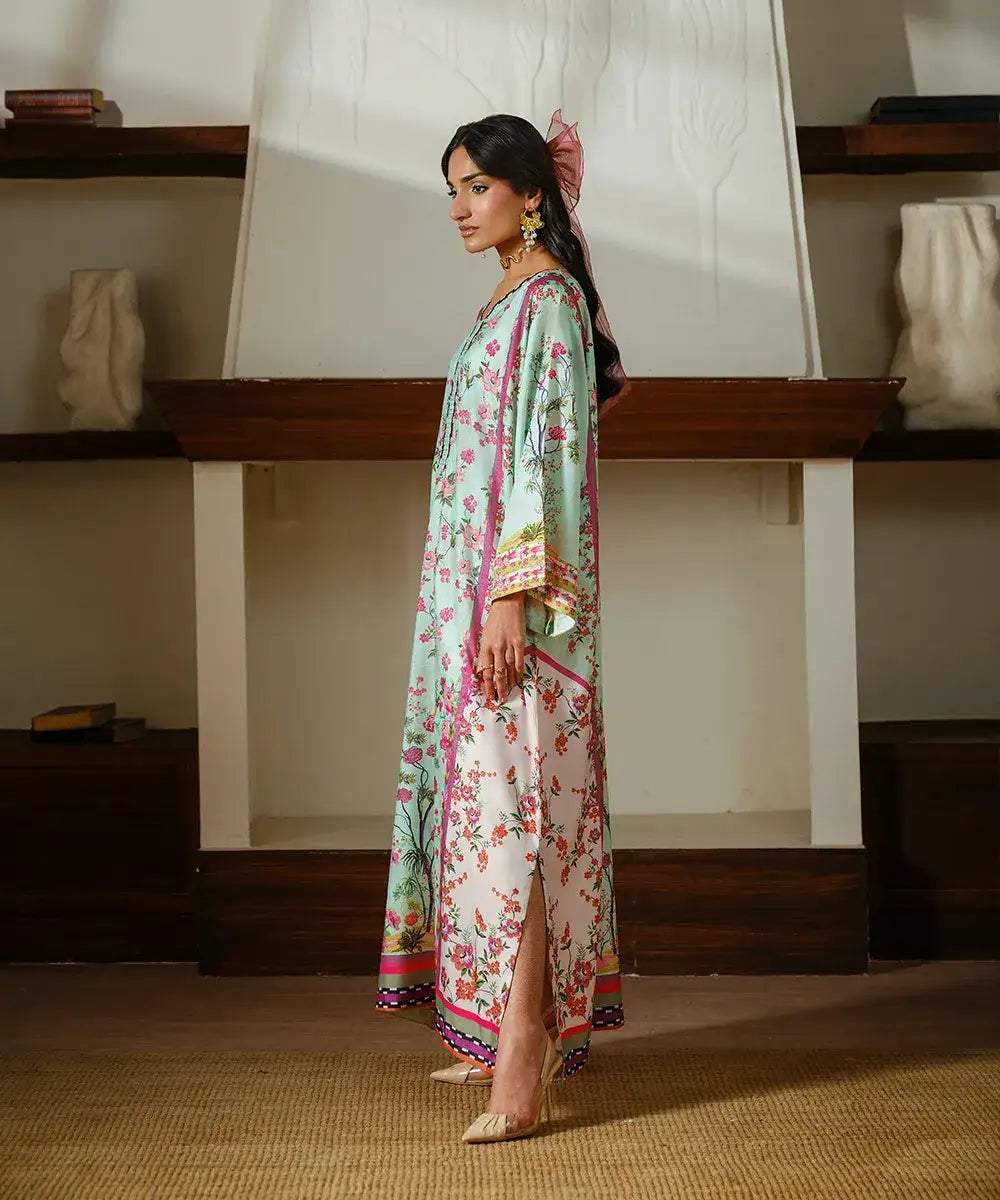 Printed Silk Lawn Kaftaan - Kross Kulture