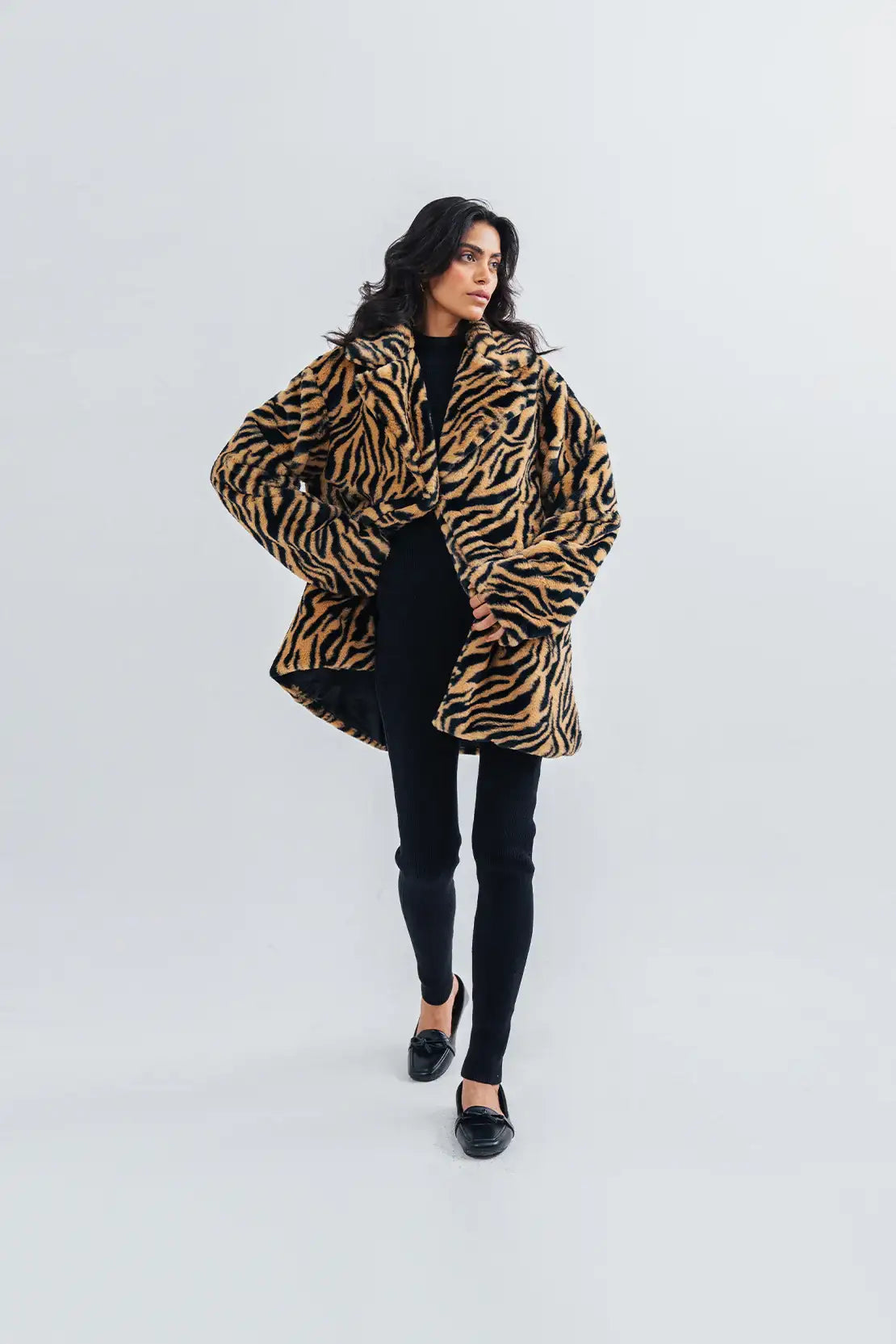 Ladies Tiger Print Long Coat - Mmall