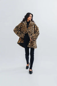 Ladies Tiger Print Long Coat - Mmall