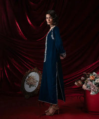 Embroidered Velvet Long Shirt - Kross Kulture